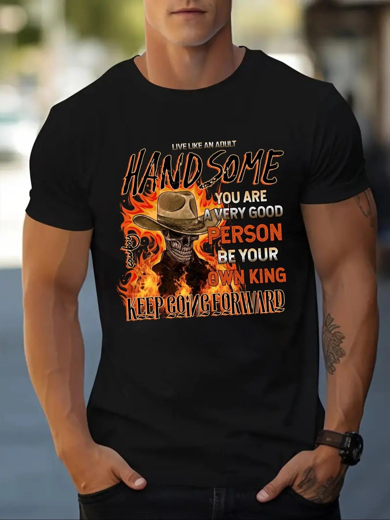 Men's Regular Fit Letter Skull Round Neck Graphic Tee, Casual Short Sleeve Crew Neck T-shirt for Summer, Fashion Men's...
