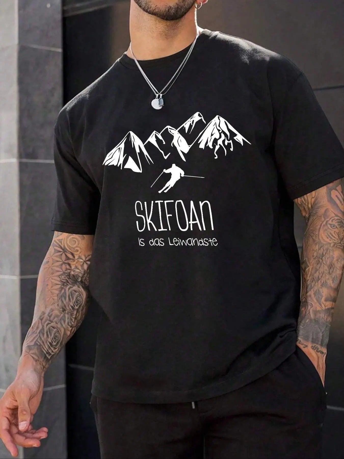 Men's Regular Fit Mountain & Ski Print Round Neck Graphic Tee, Casual Short Sleeve T-shirt for Daily Wear, Men's Top for...
