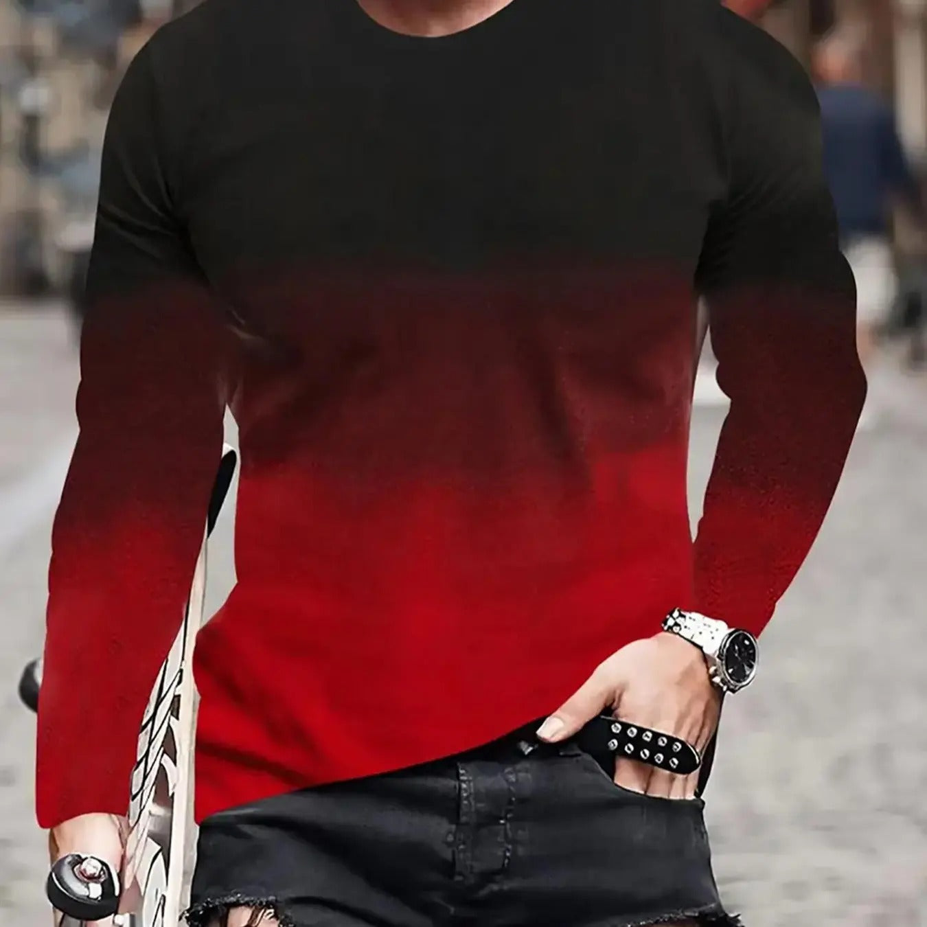 Men's Regular Fit Ombre Print Round Neck Sweatshirt, Casual Long Sleeve Crew Neck Pullover for Fall & Winter, Fashion...