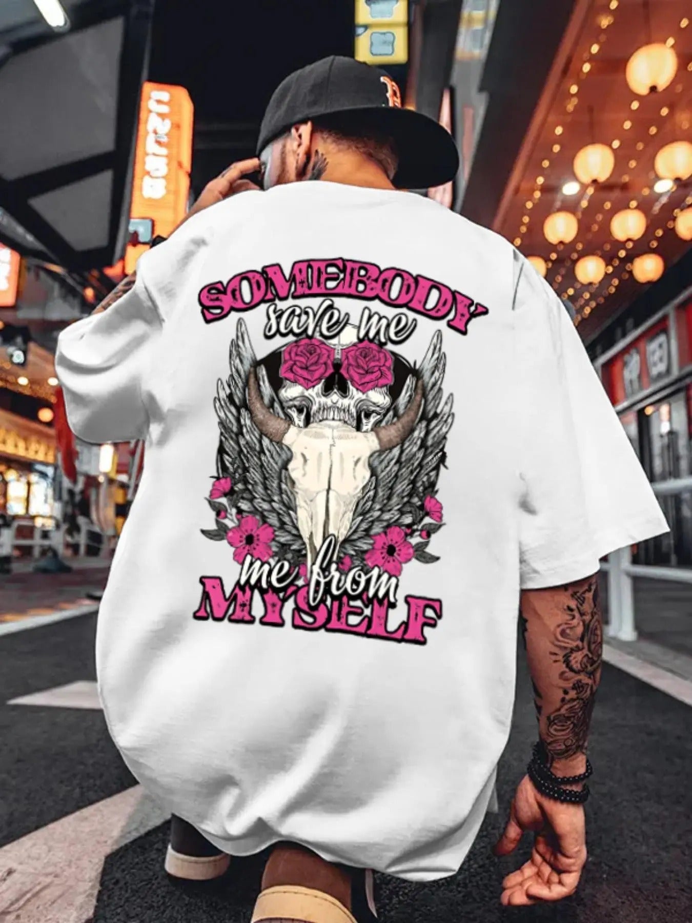 Men's Regular Fit Owl & Bull & Letter Print Drop Shoulder Tee, Casual Comfy Round Neck Half Sleeve T-shirt for Summer,...