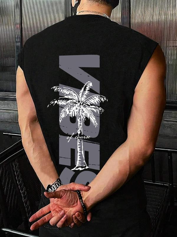 Men's Regular Fit Palm Tree Print Round Neck Tank Top, Casual Sleeveless Crew Neck Top for Summer, Fashion Men's Top for...