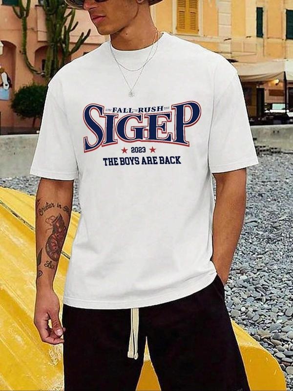 Men's Regular Fit Sigma Graphic Print Round Neck Tee, Casual Short Sleeve T-shirt for Daily Wear, Men's Top for All...