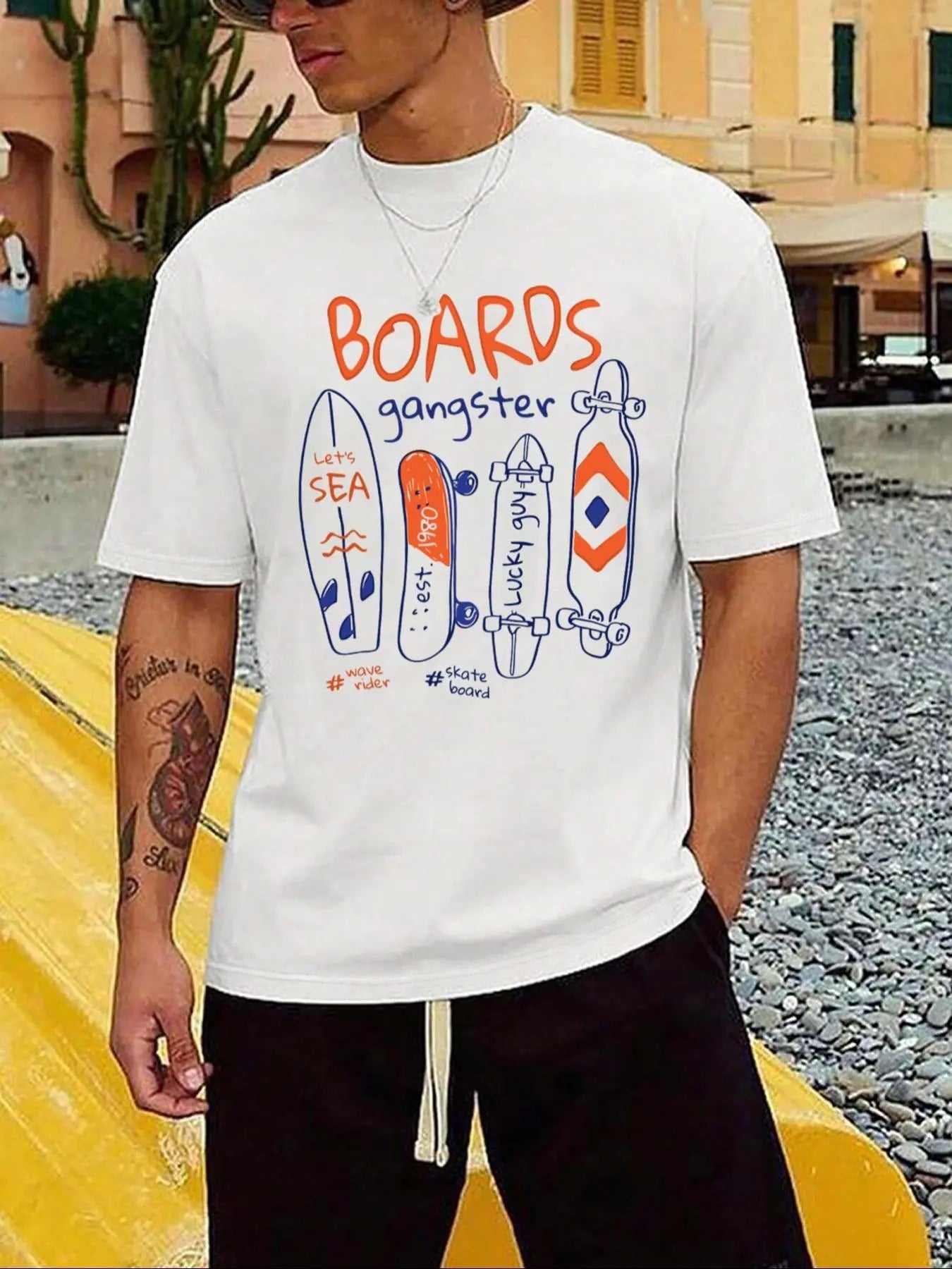 Men's Regular Fit Skateboard Print Round Neck Graphic Tee, Casual Short Sleeve Crew Neck T-shirt for Daily Wear, Fashion...