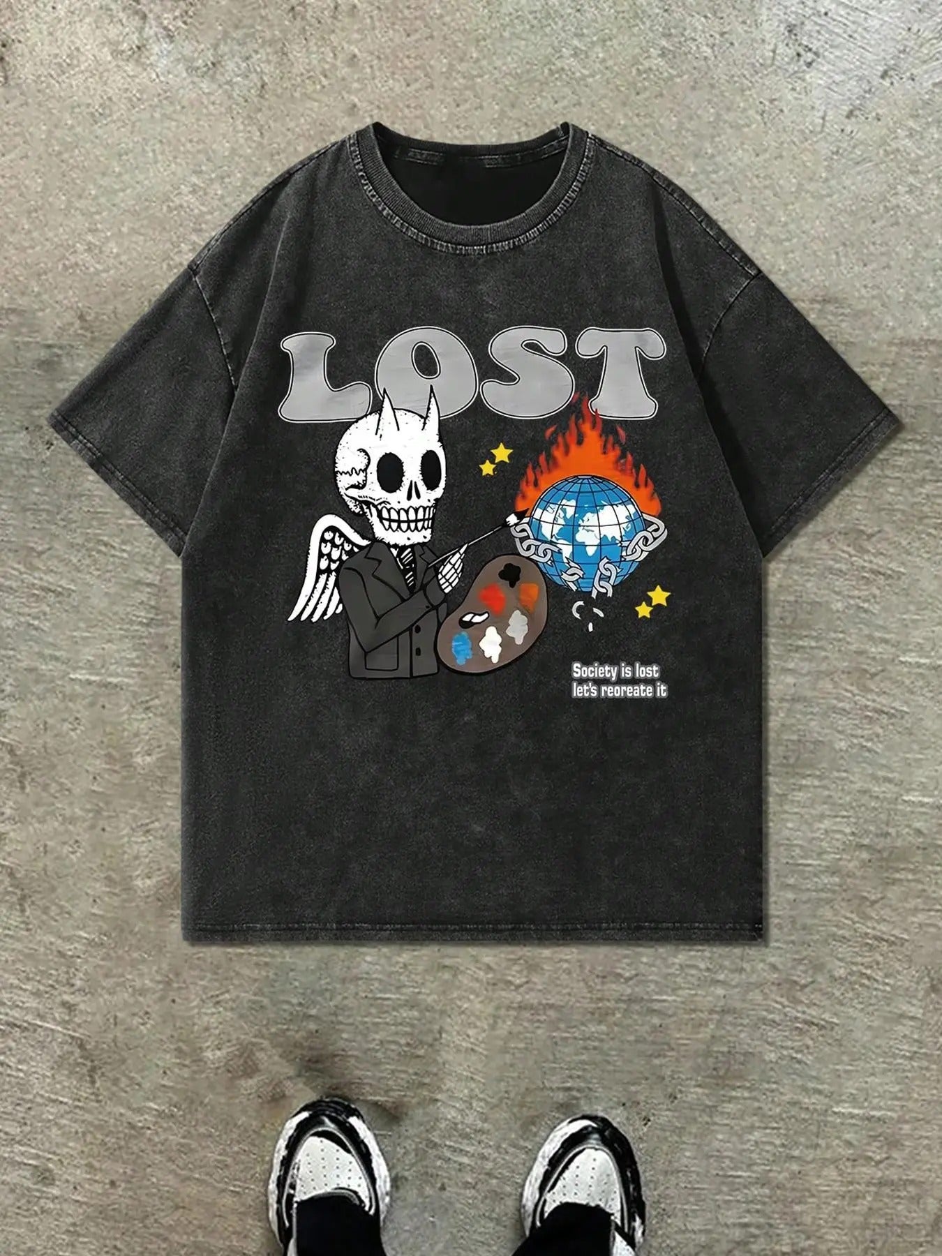 Men's Regular Fit Skull & Letter Print Round Neck Tee, Casual Short Sleeve Crew Neck T-shirt for Summer, Fashion Men's...