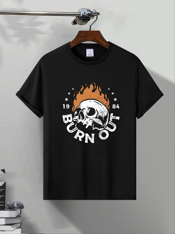 Men's Regular Fit Skull & Letter Print Short Sleeve Graphic Tee, Casual Round Neck T-shirt for Summer, Fashion Men's Top...