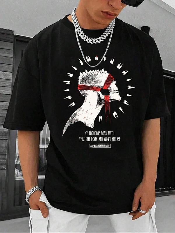Men's Regular Fit Skull Print Round Neck Graphic Tee, Casual Short Sleeve Crew Neck T-shirt for Daily Wear, Fashion Men's...