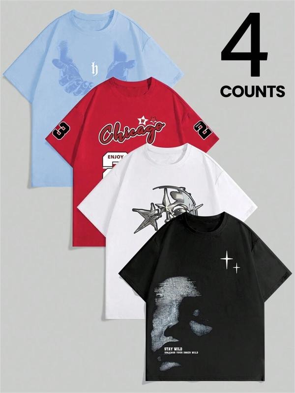 Men's Regular Fit Skull Print Round Neck Tee, Casual Short Sleeve Crew Neck T-shirt for Daily Wear, Men's Top for All...