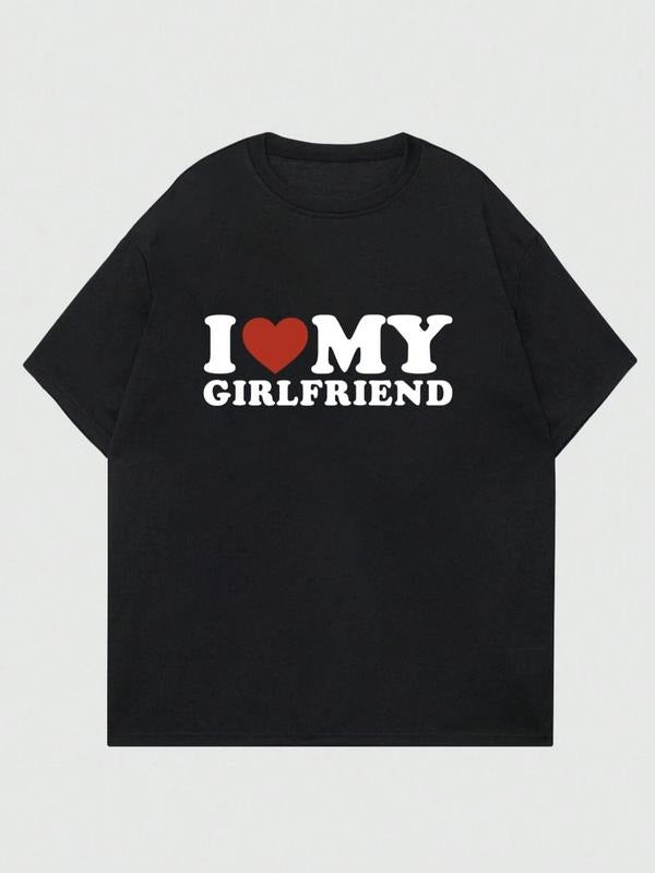 Men's Regular Fit Slogan Heart Print Round Neck Tee, Fashion Casual Short Sleeve T-shirt for Daily Outdoor Wear, Casual...