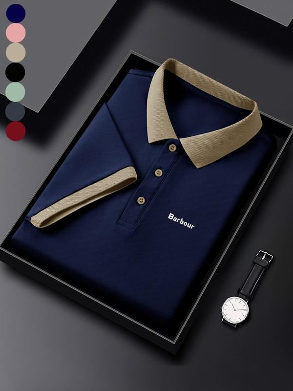 Men's Regular Fit Solid Color Contrast Trim Short Sleeve Polo Shirt, Casual Comfy Top for Summer, Fashion Men's Clothes...