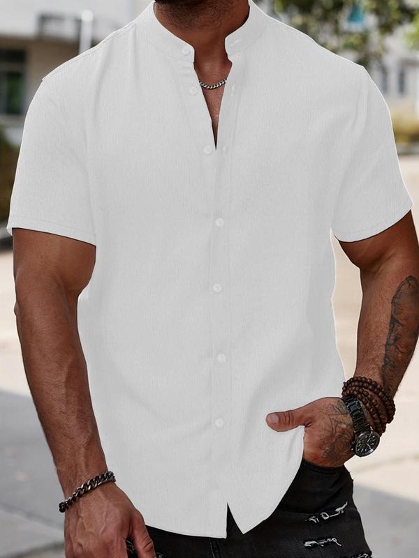 Men's Regular Fit Solid Color Short Sleeve Shirt, Casual Comfy Top for Daily Wear, Men's Clothes for All Seasons,...