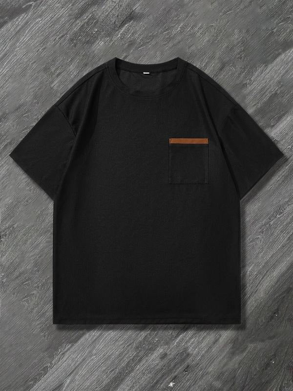 Men's Regular Fit Solid Pocket Tee, Casual Short Sleeve T-shirt for Summer, Men's Top for Daily Wear, Tropical Hoodie,...