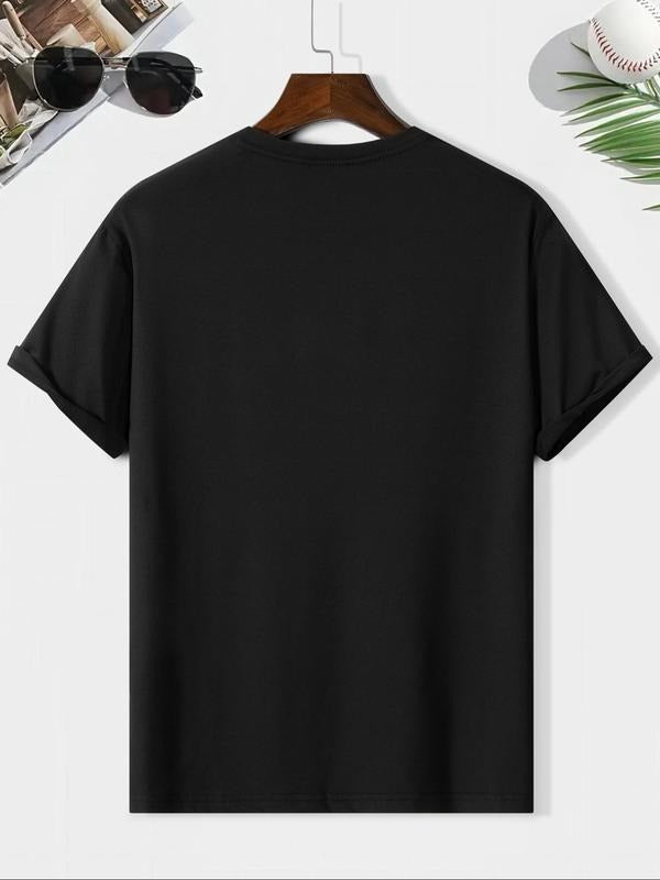 Men's Regular Fit Stick Figure Print Round Neck Tee, Casual Short Sleeve Crew Neck T-shirt for Summer, Fashion Men's Top...