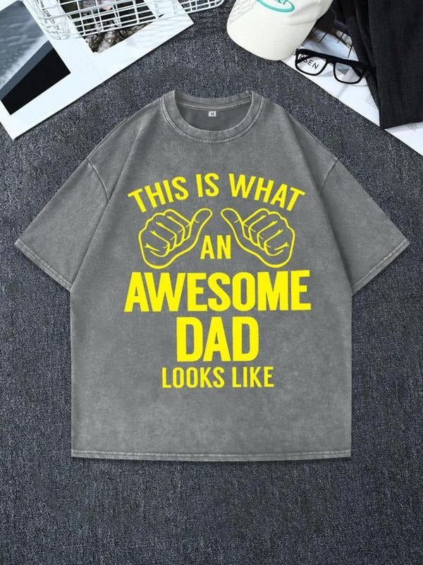 Men's Regular Fit Thumbs Up & Letter Print Round Neck Graphic Tee, Vintage Trendy Casual Short Sleeve T-shirt for Daily...