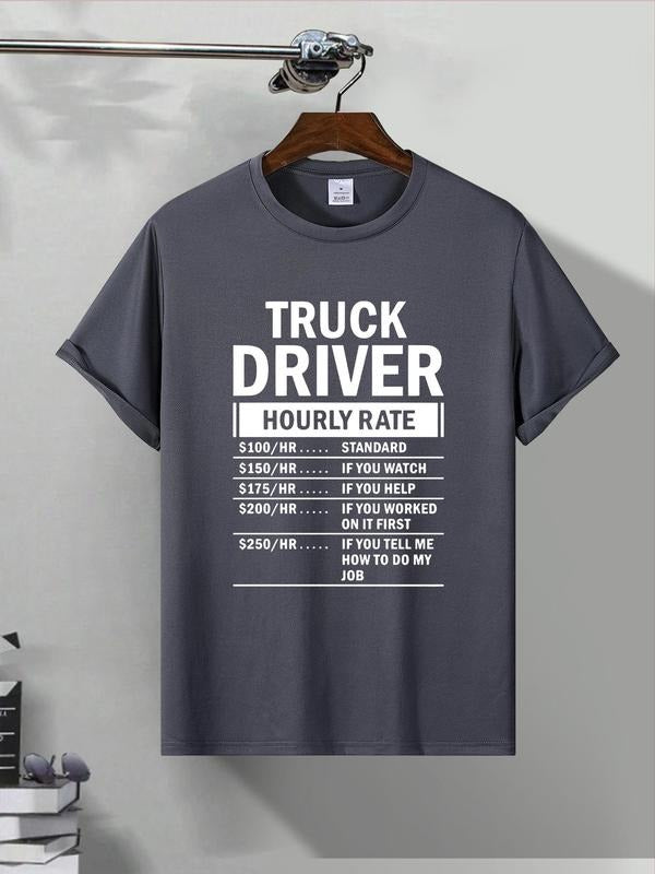 Men's Regular Fit Truck Driver Print Round Neck Graphic Tee, Casual Short Sleeve T-shirt for Summer, Men's Top for Daily...