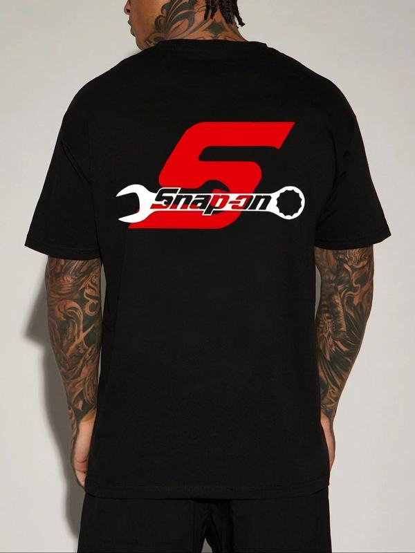 Men's Regular Fit Wrench & Letter Print Round Neck Graphic Tee, Casual Short Sleeve T-shirt for Daily Wear, Men's Top for...
