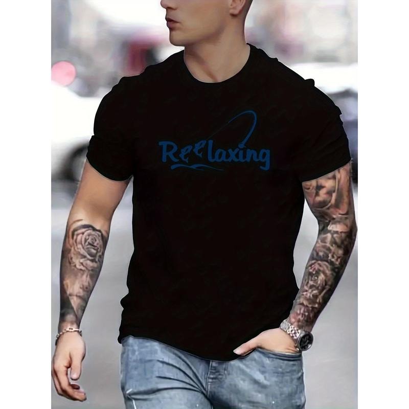 Men's Relaxing Fishing Print Tee - Casual Short Sleeve T-Shirt for Summer, Spring & Fall | Breathable Polyester, Machine...