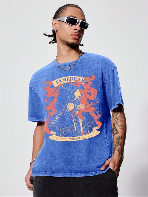 Men's Retro Skull & Tyrannosaurus Rex Print Short Sleeve Tee, Loose Casual Comfy Round Neck T-shirt for Summer, Fashion...