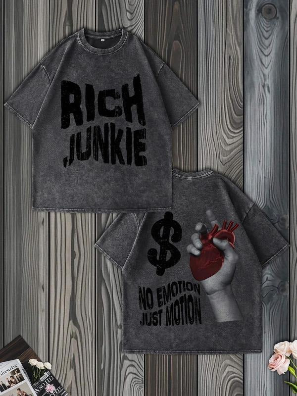 Men's Rich Junkie Print Short Sleeve Graphic Tee, Casual Comfy Round Neck T-shirt for Summer, Fashion Men's Top for Daily...