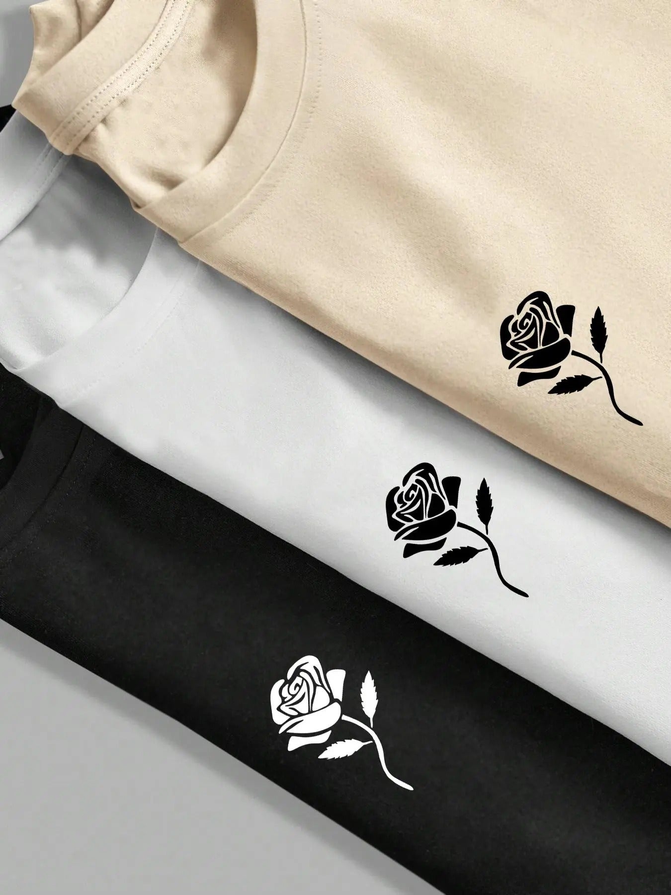 Men's Rose  Print Short Sleeve Tee, Regular Fit Casual Crew Neck T-shirt for Summer, Men's Top for Daily Wear Hoodie,...
