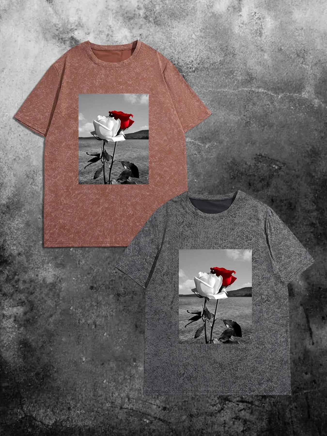 Men's Rose Graphic Print Round Neck Tee, Regular Fit Casual Comfy Short Sleeve Crew Neck T-shirt for Summer, Men's Top...