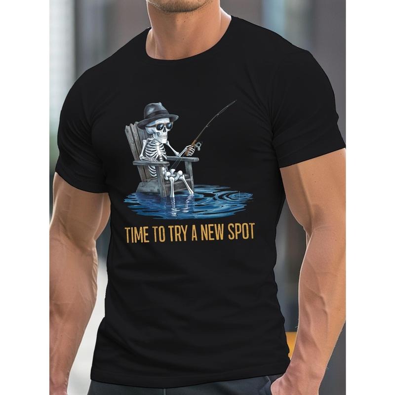 Skeleton Fishing Casual Crew Neck Short Sleeve Lightweight & Comfy Summer Made USA T-Shirts, Hoodie, Sweatshirt