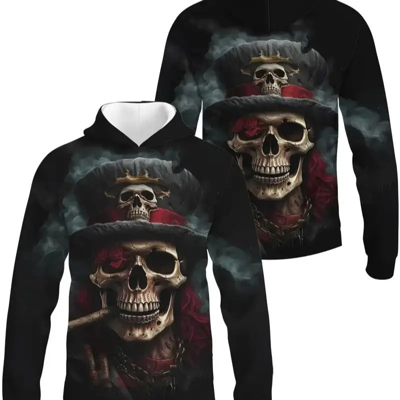 Men's Skeleton Pirate Graphic Hooded Sweatshirt, Casual Trendy Long Sleeve Pullover As Gift T-Shirts, Hoodie