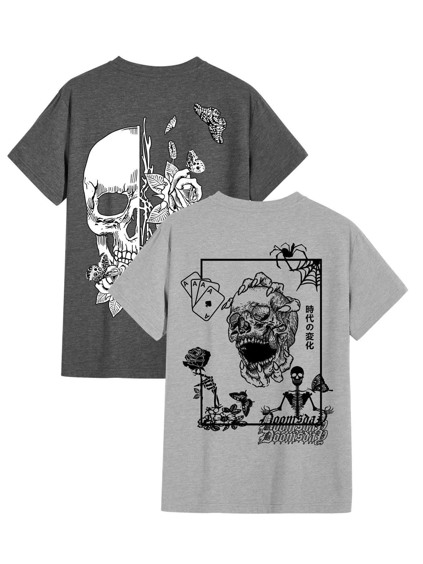 Men's Skull & Floral Print Round Neck Tee, Regular Fit Casual Short Sleeve T-shirt, Men's Summer Top for Daily Wear...