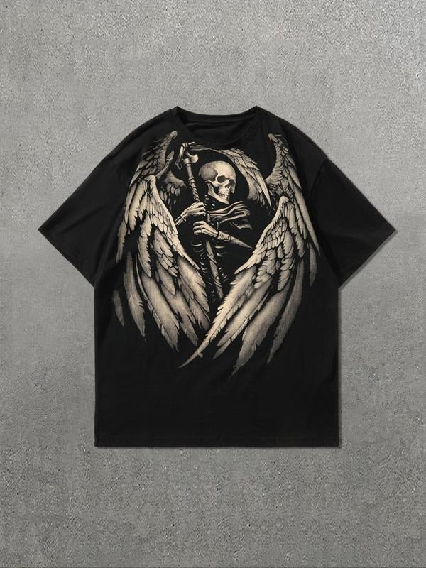 Men's Skull & Wing Print Short Sleeve Graphic Tee, Casual Comfy T-shirt for Summer, Fashion Men's Top for Daily Wear,...