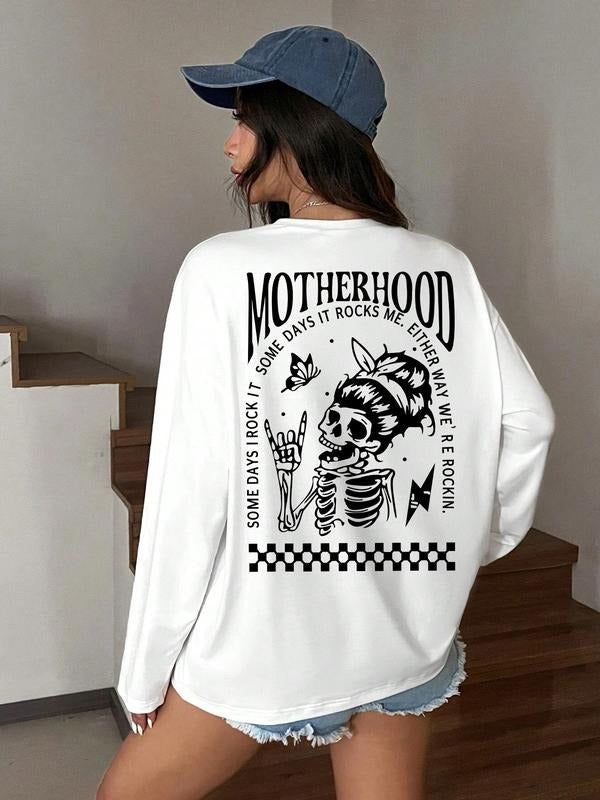 Men's Skull Letter Butterfly Print Loose Fit T-Shirt, Y2K Minimalist Long Sleeve Streetwear, Casual Summer Comfortable...