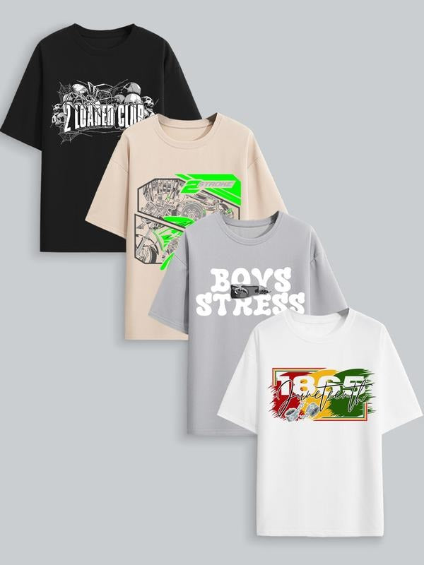 Men's Skull Print Drop Shoulder Tee, Loose Casual Comfy Round Neck Half Sleeve T-Shirt for Summer, Men's Top for Daily...