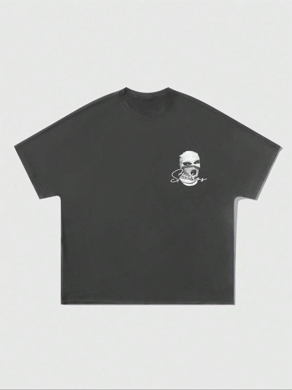 Men's Skull Print Round Neck Tee, Loose Casual Fashion Short Sleeve T-shirt for Daily Wear, Men's Sleepwear & Loungewear...