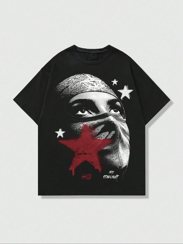 Men's Skull Print Round Neck Tee, Regular Fit Casual Short Sleeve Crew Neck T-Shirt for Daily Wear, Men's Sleepwear &...