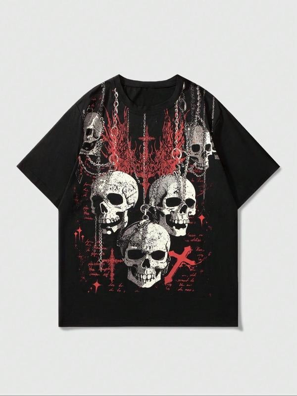Men's Skull Print Tee, Regular Fit Casual Short Sleeve T-shirt for Daily Wear, Men's Sleepwear & Loungewear for All...
