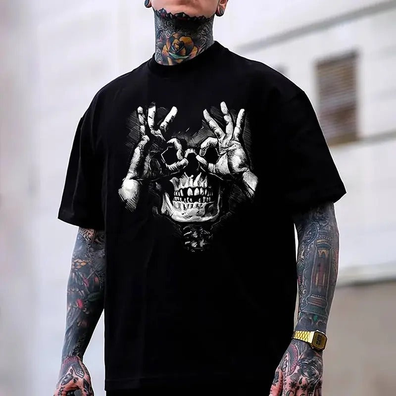 Men's Skull with OK Pattern Graphic Casual Black Print T-shirt, Sweatshirt, Hoodie Unisex Shirt, Naughty Clothes Men 