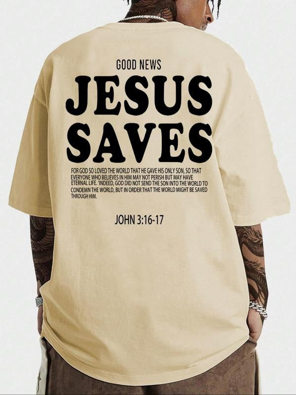 Men's Slogan Print Round Neck Tee, Loose Casual Short Sleeve Crew Neck T-shirt for Daily Wear, Men's Top for All Seasons...