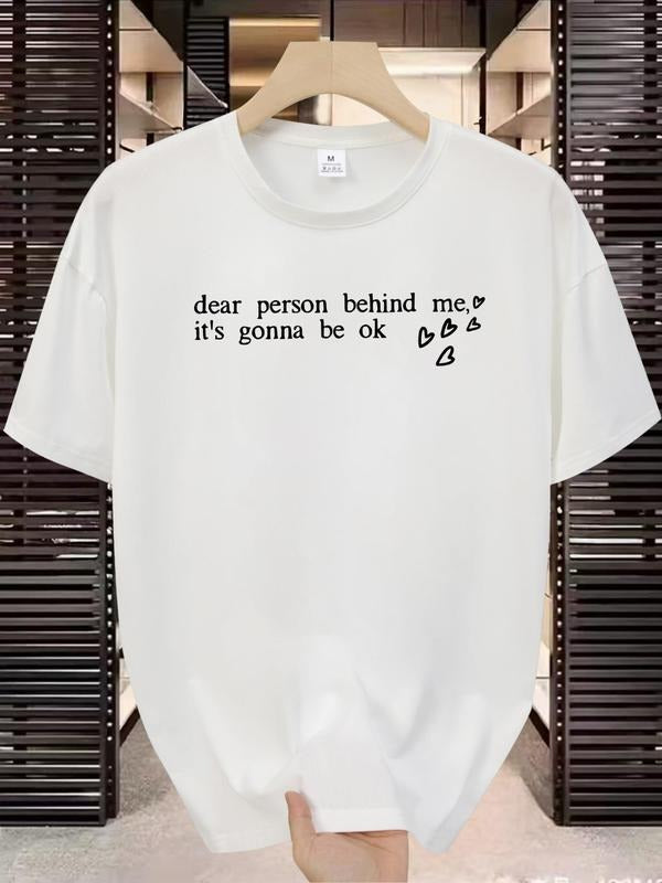 Men's Slogan Print Round Neck Tee, Regular Fit Casual Short Sleeve Crew Neck T-Shirt for Summer, Fashion Men's Top for...