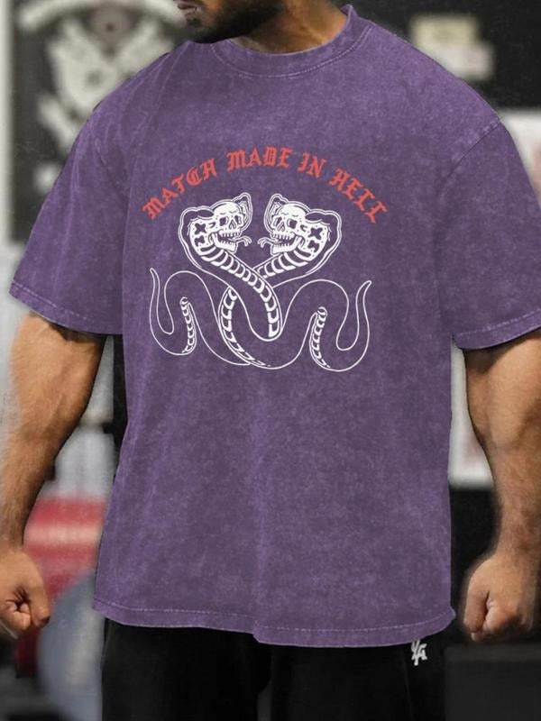 Men's Snake Print Short Sleeve Graphic Tee, Regular Fit Casual Fashion Round Neck T-shirt for Summer, Men's Top for Daily...