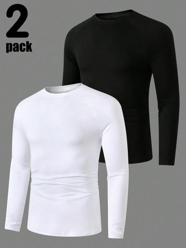 Men's Solid Color Long Sleeve Crew Neck Tee, Loose Casual Comfy Raglan Sleeve Round Neck T-shirt, Men's All-Match Top for...