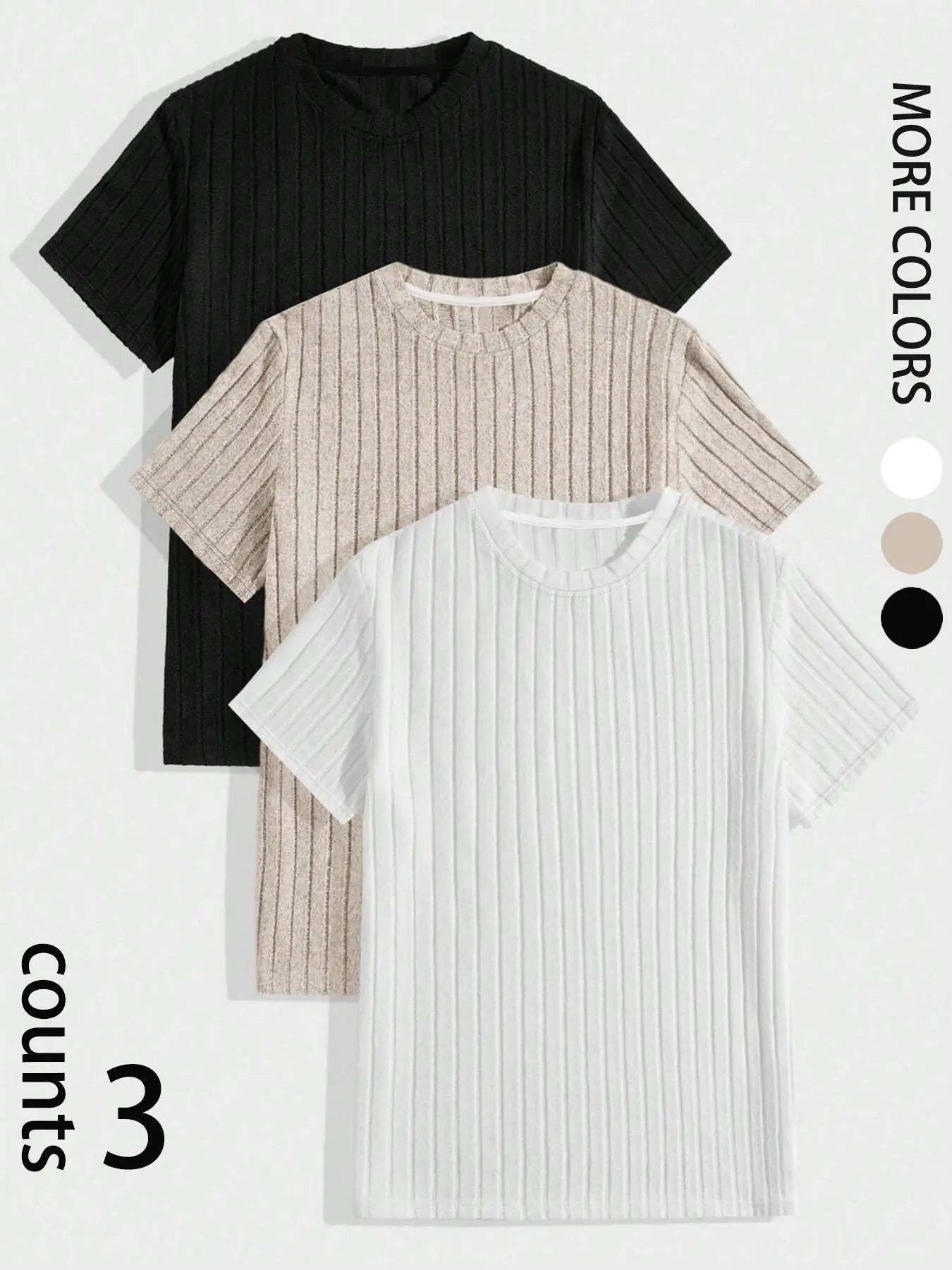 Men's Solid Color Ribbed Short Sleeve Tee, Casual Comfy Breathable T-shirt for Daily Wear, Men's Top for All Seasons...