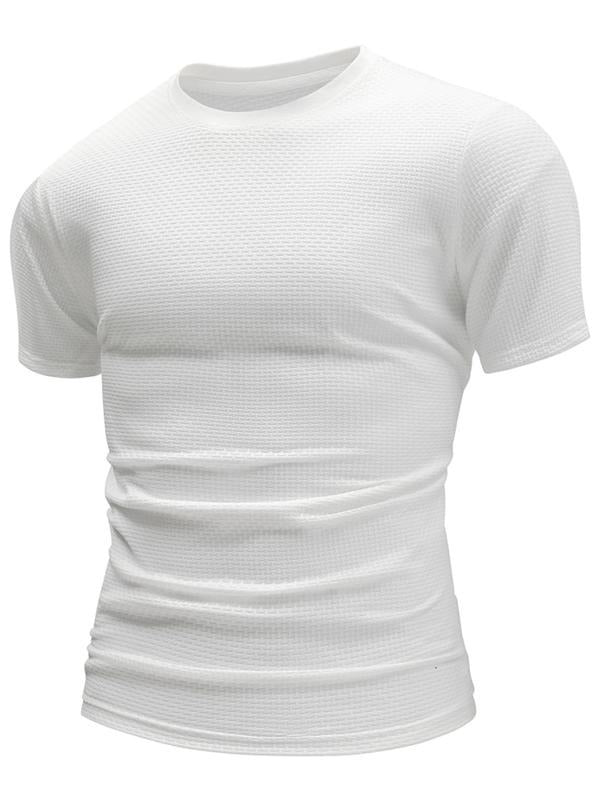 Men's Solid Color Ribbed Short Sleeve Tee, Regular Fit Casual Breathable Round Neck T-Shirt for Summer, Men's Top for...