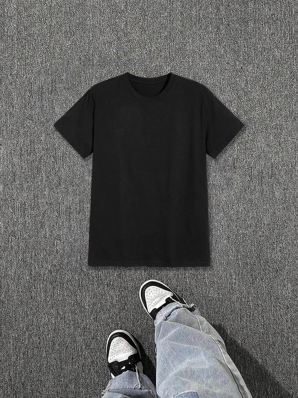 Men's Solid Color Short Sleeve Tee, Regular Fit Casual Comfy Round Neck T-shirt for Summer, Fashion Men's Top for Daily...
