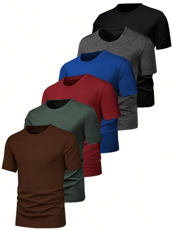 Men's Solid Color Short Sleeve Tee, Regular Fit Casual Comfy Round Neck T-shirt for Summer, Men's Top for Daily Wear...