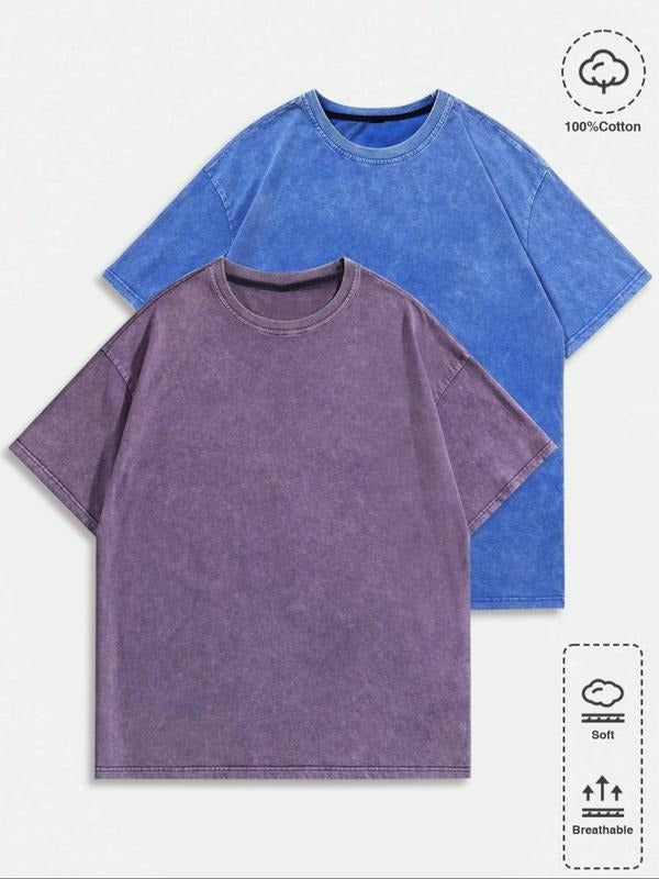 Men's Solid Color Short Sleeve Tee, Regular Fit Casual Comfy Round Neck T-shirt for Summer, Men's Top for Daily Wear,...