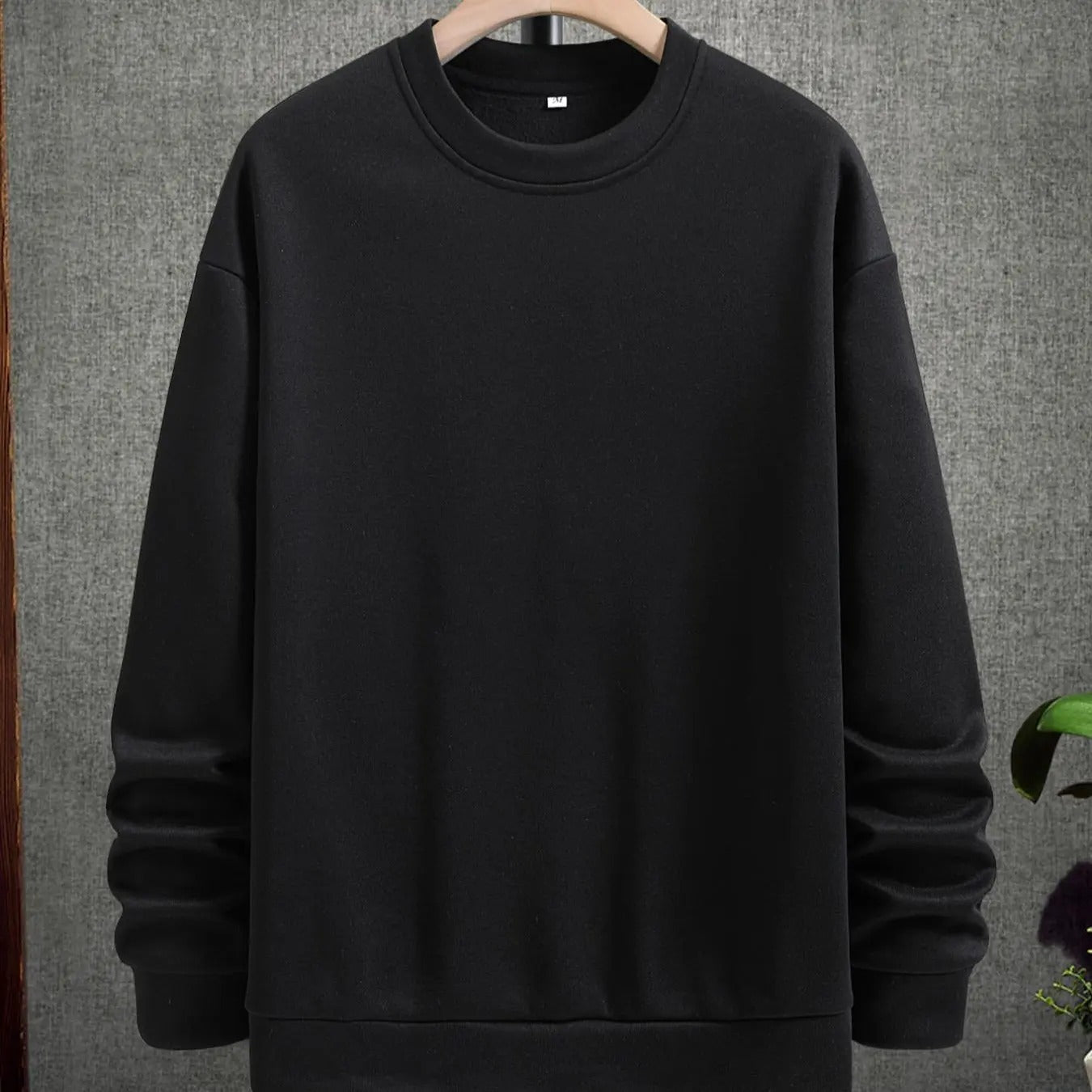 Men's Solid Drop Shoulder Sleep Sweatshirt, Regular Fit Casual Long Sleeve Round Neck Pullover for Daily Wear, Men's...