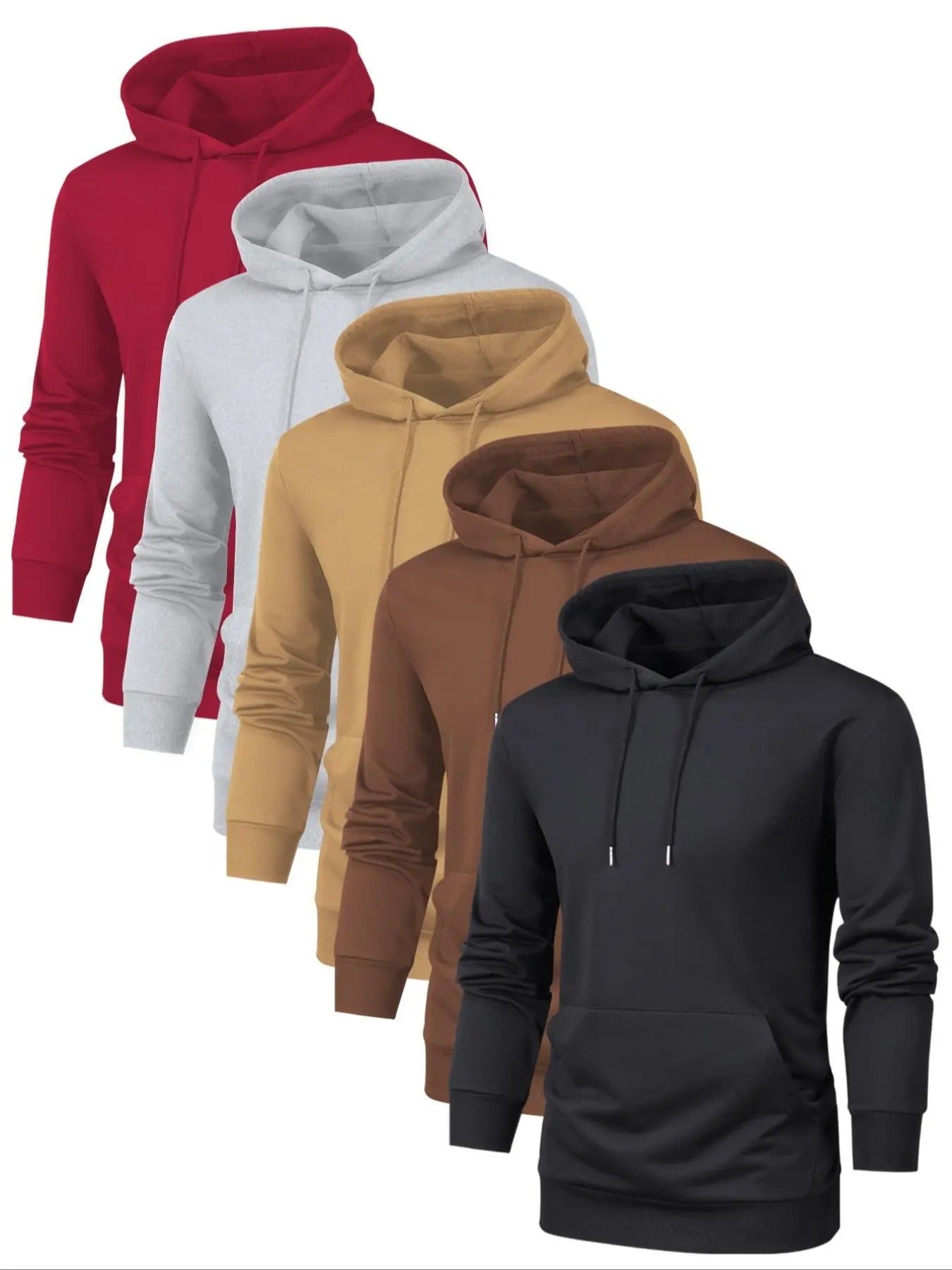Men's Solid Kangaroo Pocket Drawstring Hoodie, Casual Long Sleeve Hooded Sweatshirt for Spring & Fall, Men's Regular Fit...