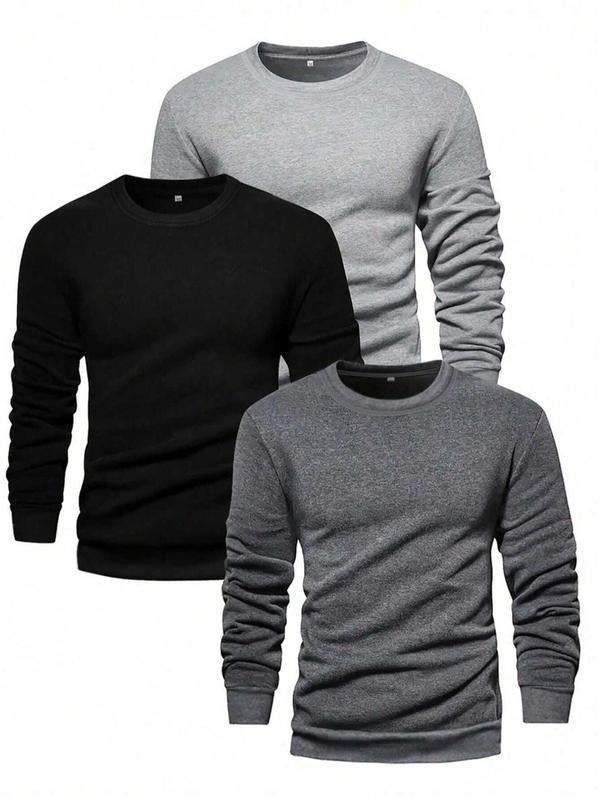 Men's Solid Long Sleeve Crew Neck Tee, Casual Basic Round Neck T-shirt for Spring & Fall, Men's Top for Daily Wear...