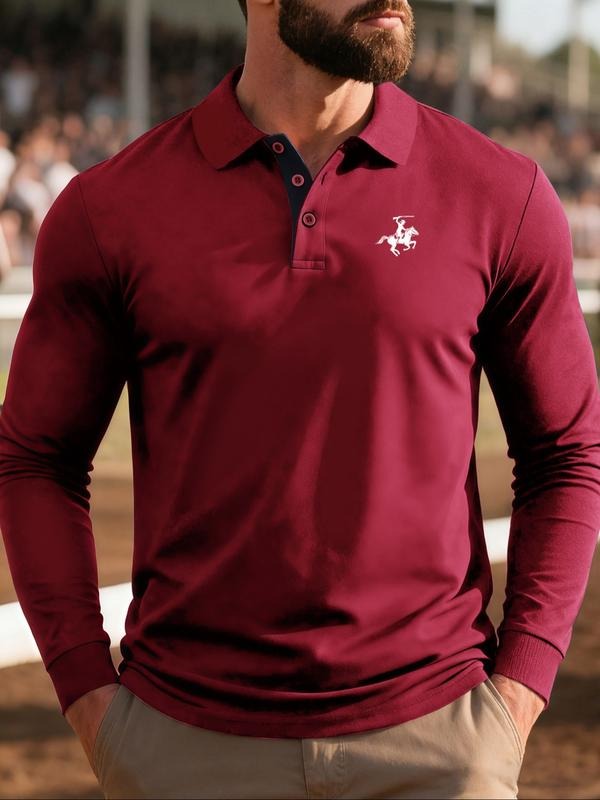 Men's Solid Long Sleeve Polo Shirt, C8 High-End Comfortable Fabric for All Seasons, Casual Fit with Horse Pattern for...