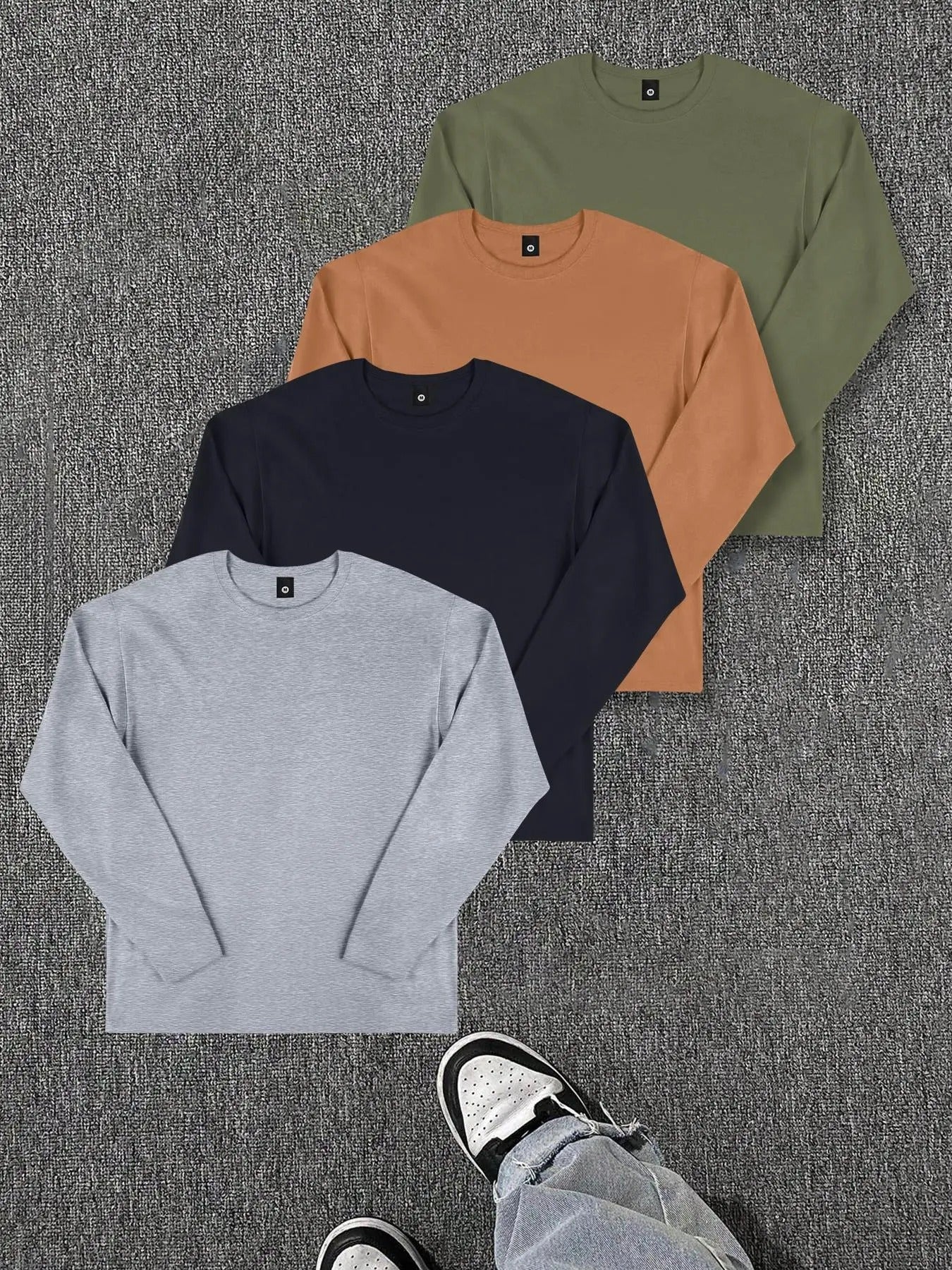 Men's Solid Long Sleeve Tee, Casual Basic Round Neck T-shirt for Daily Wear, Men's Top for All Seasons Hoodie, Sweatshirt