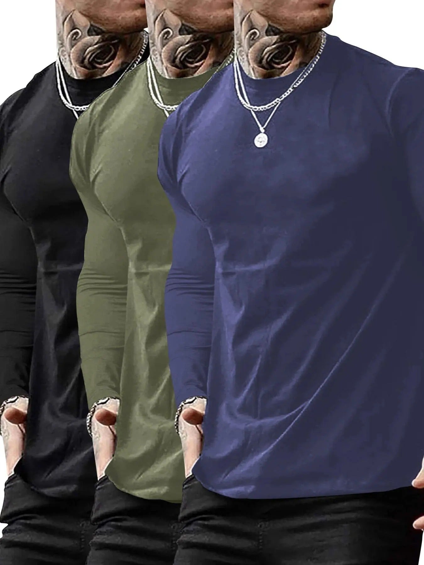 Men's Solid Long Sleeve Tee, Casual Comfy Round Neck T-shirt for Daily Wear, Men's Top for All Seasons style 02 Hoodie,...