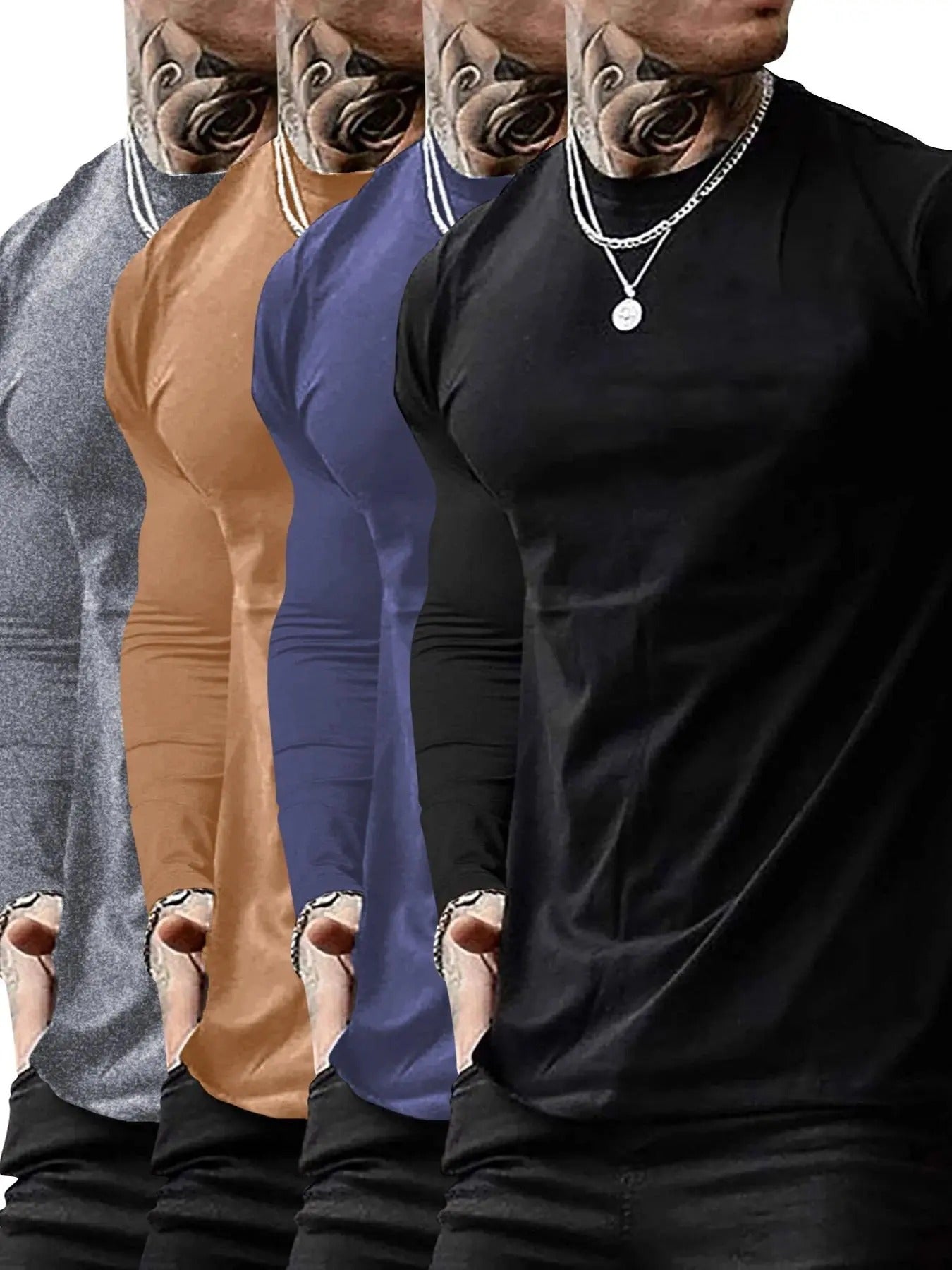 Men's Solid Long Sleeve Tee, Casual Comfy Round Neck T-shirt for Spring & Fall, Men's Top for Daily Wear Hoodie, Sweatshirt